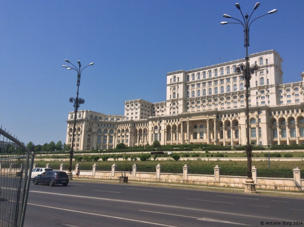 A photo of the facade of the Palace of the Parliament - Bucharest, Romania