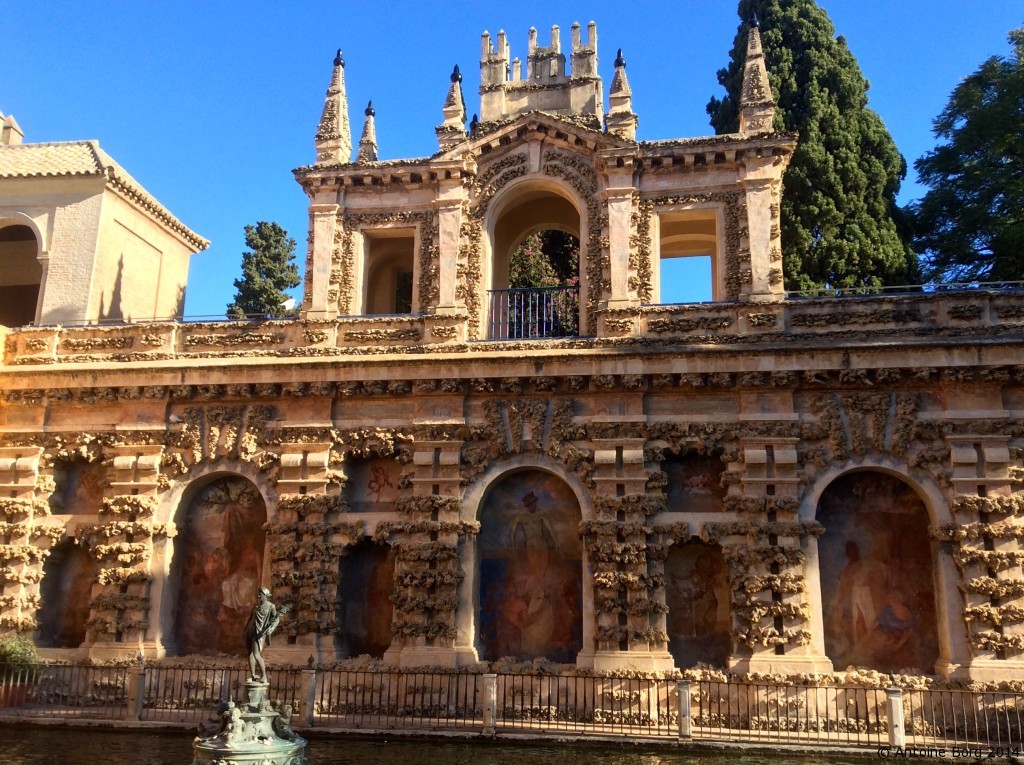 A photo of the Alcazar from the gardens - Seville, Spain