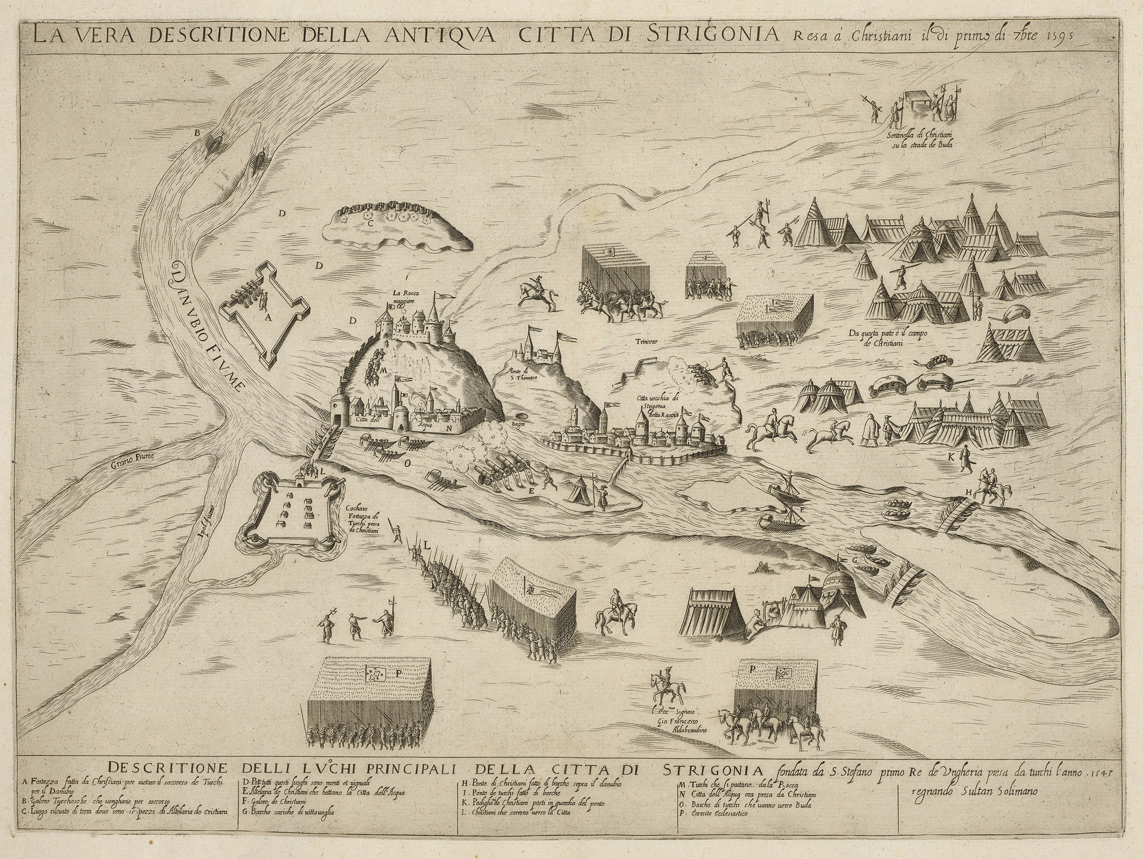 An engraving showing the view of the siege of Esztergom, 1595